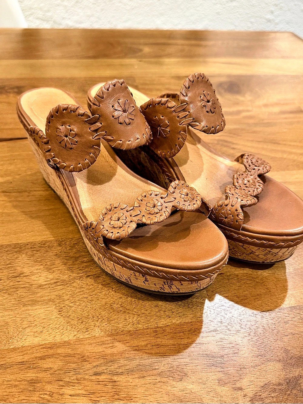 Jack Rogers Brown Leather Cork Wedge Sandals - Women’s US 9M